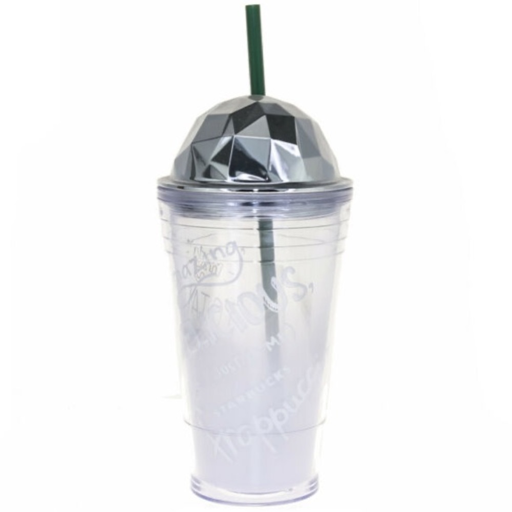 Starbucks Frappuccino Grande Cold Cup Tumbler Silver Chrome Dome Lid 16 oz
